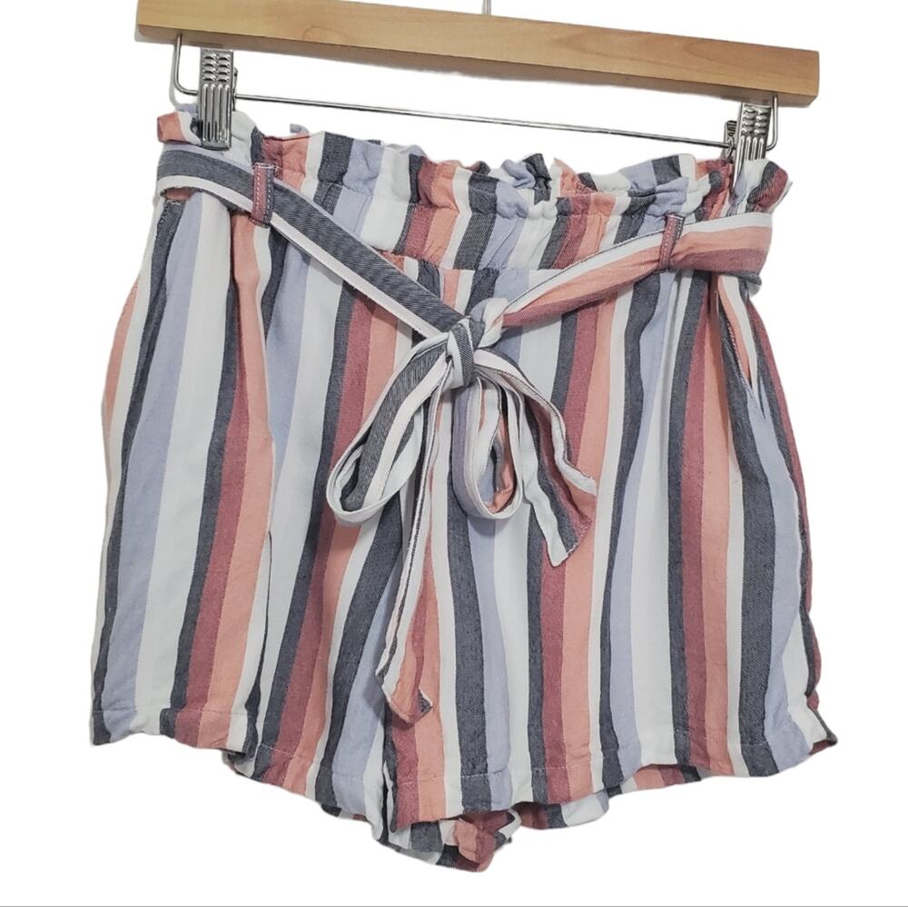 Hollister | Ultra High-Rise Paperbag Tie Belt Elastic Waist Soft Striped Shorts